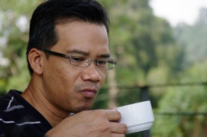 Ubaidah enjoying his cuppa.